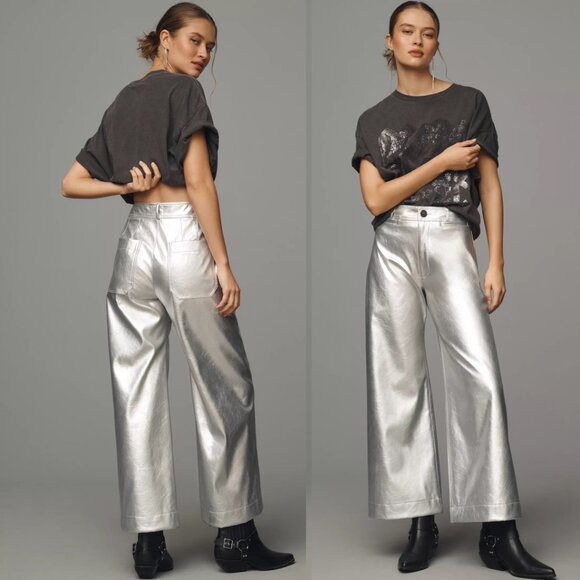 Anthropologie The Ettie High-Rise Crop Wide-Leg Pants by Maeve: Metallic 32 new - Picture 4 of 7